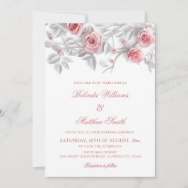 Invitación Bodas de rosas en 3D simples y blancas