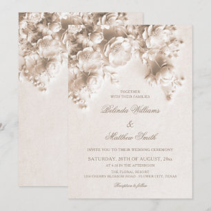 Invitación Bodas de Rosas Florales 3D esculpidas en Marfil Cr