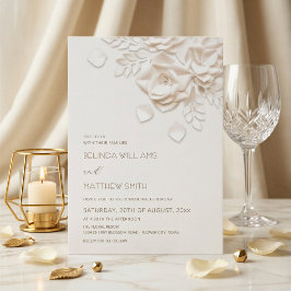 Invitación Bodas de Rosas Flores 3D de Crema Sencillas