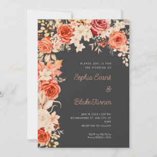 Invitación Bodas de Rosas Naranjas y Blancas Sombra Gris Romá