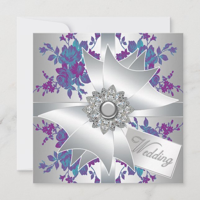 Invitación Bodas de Rosas Purpura Verde (Anverso)