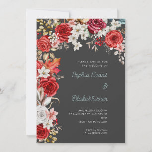 Invitación Bodas de Rosas Rojas y Blancas con Sombra Gris Rom