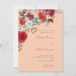 Invitación Bodas de Rosas Rojas y Blancas Elegantes Albaricoq