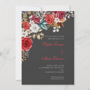 Invitación Bodas de Rosas Rojas y Blancas Elegantes con Sombr
