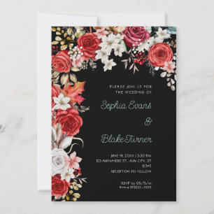 Invitación Bodas de Rosas Rojas y Blancas Negras Románticas