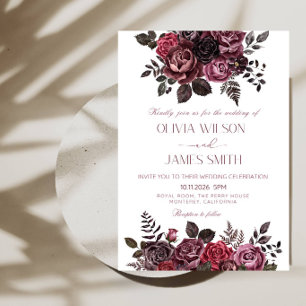 Invitación Bodas de rosas rojas y negras elegantes - Boda rom