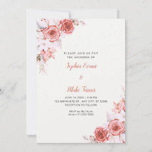 Invitación Bodas de Rosas Rosadas Elegantes Rústicas Fuera de