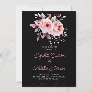 Invitación Bodas de Rosas Rosadas Modernas Románticas de Negr
