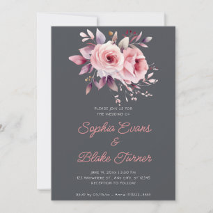 Invitación Bodas de Rosas Rosadas Románticas Modernas con Gra