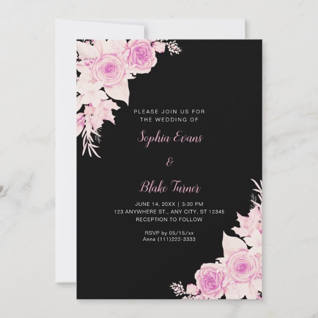 Invitación Bodas de Rosas Rosadas Rústicas Elegantes de Otoño (Anverso)