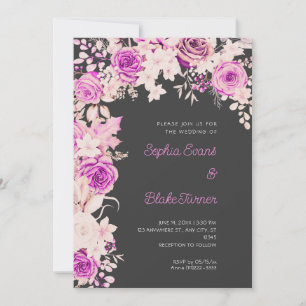 Invitación Bodas de Rosas Rosadas y Blancas Sombra Gris Román