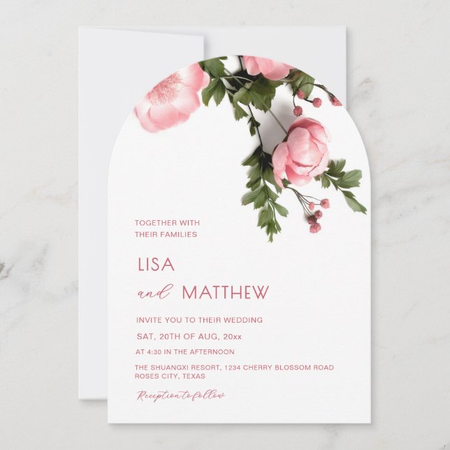 Invitación Bodas de rosas silvestres modernas en 3D (Anverso)