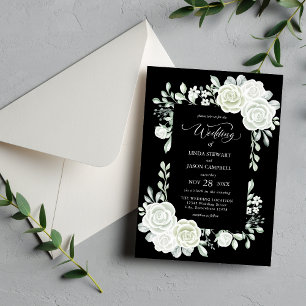 Invitación Bodas de Rosas Tropicales en Blanco y Negro Gótico