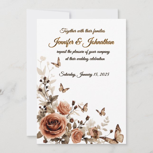Invitación Bodas de Rosas y Mariposas Vintage  (Anverso)