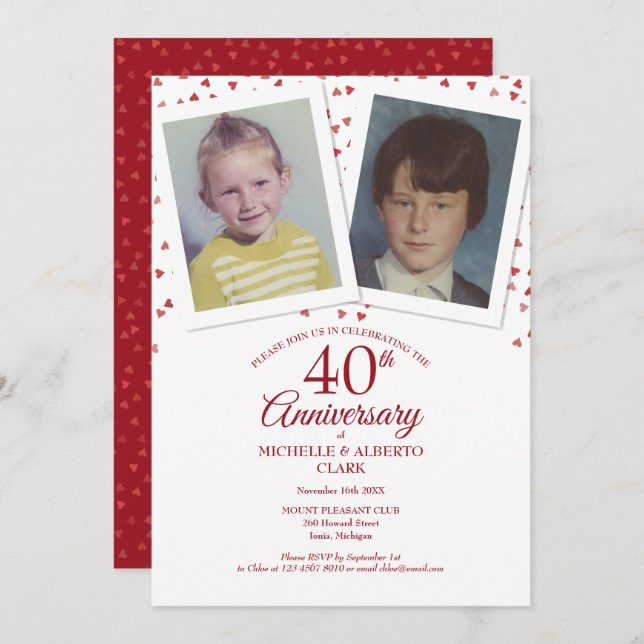 Invitación Bodas de Rubí 40 Aniversario Fotos de la Infancia (Anverso / Reverso)