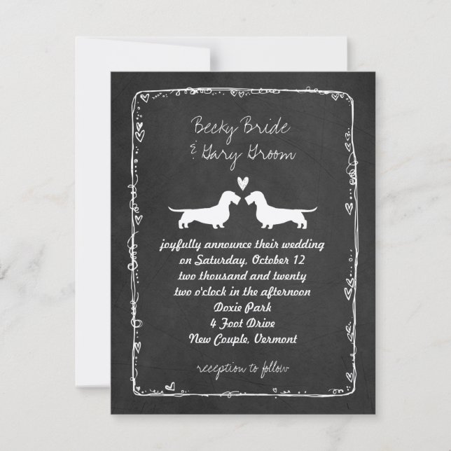 Invitación Bodas de siluetas de Dachshund de pelo duro (Anverso)