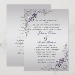 Invitación Bodas de Swirls Floral Ornate Purple Silver