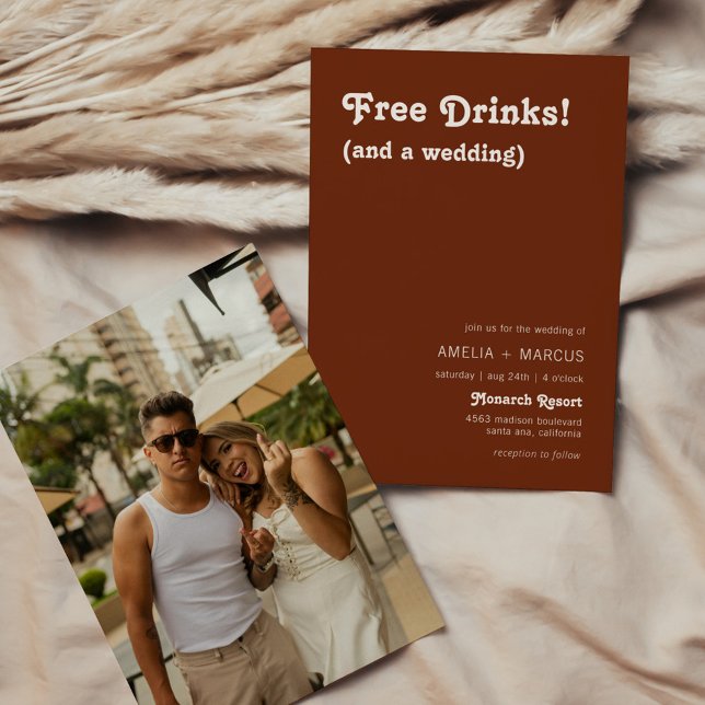 Invitación Bodas de Terracota con Bebidas Gratis Chic Moderno (Subido por el creador)
