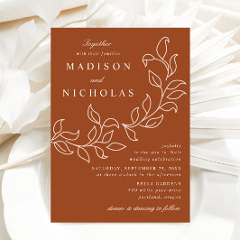 Invitación Bodas de Terracota con Hojas en Cascada