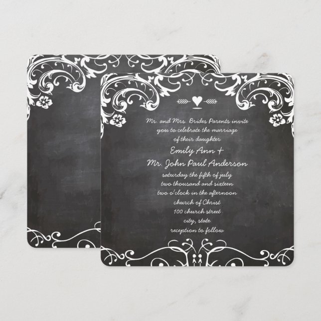 Invitación Bodas de tipografía de Chalkboard (Anverso / Reverso)