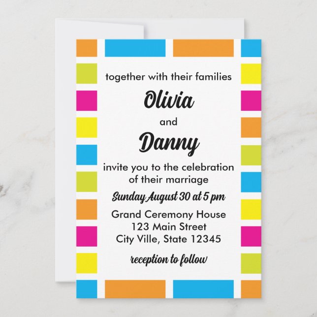 Invitación Bodas de verano con rayas coloridas (Anverso)