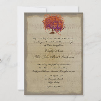 Invitación Bodas del árbol de hoja corazón ciruela naranja do