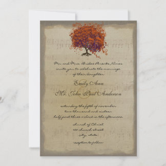 Invitación Bodas del árbol de hoja corazón ciruela naranja do