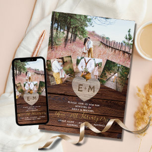 Invitación Bodas del COLLAGE DE FOTOS del corazón con grabado