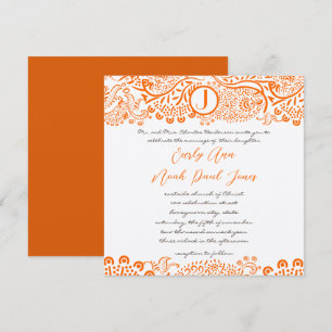 Invitación Bodas del Monograma del Patrón Coral Lovebird nara