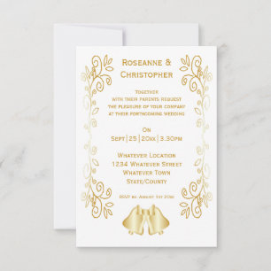 Invitación Bodas Diseño Campanas Color Oro