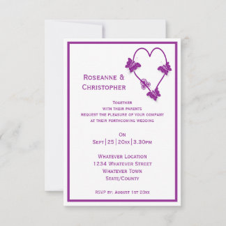 Invitación Bodas Diseño de Corazón Mariposas Moradas