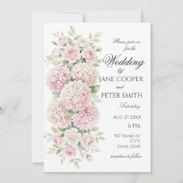 Invitación Bodas económicas con hortensias y rosas rosadas pa