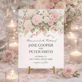 Invitación Bodas económicas con hortensias y rosas rosadas pa