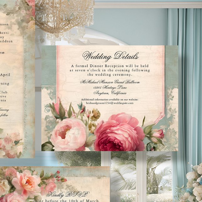 Invitación Bodas elegantes con flores azules rosas francesas (Subido por el creador)
