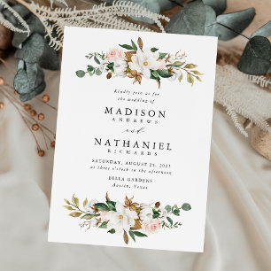 Invitación Bodas Elegantes con Magnolias Blancas y Florales R