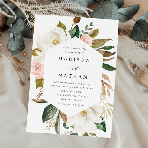 Invitación Bodas Elegantes con Magnolias Blancas y Florales R