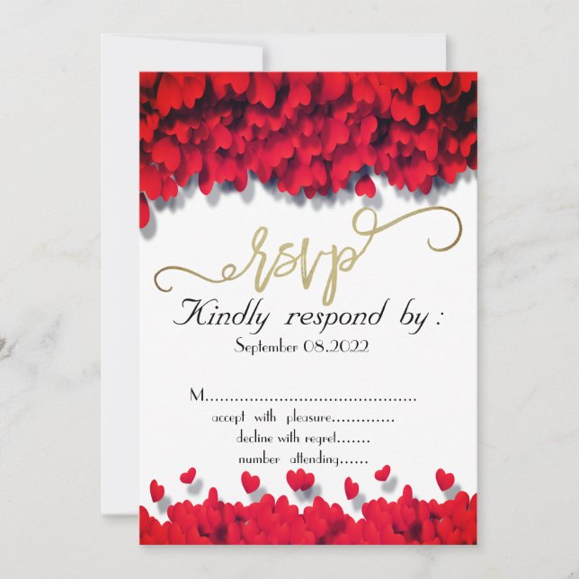 Invitación Bodas Elegantes Corazones Rojos RSVP (Anverso)