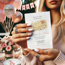 Bodas Elegantes de Dahlia Rosa con Letra Dorada
