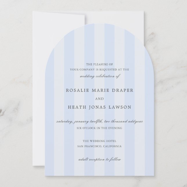 Invitación Bodas Elegantes de Rayas Azules Modernas (Anverso)