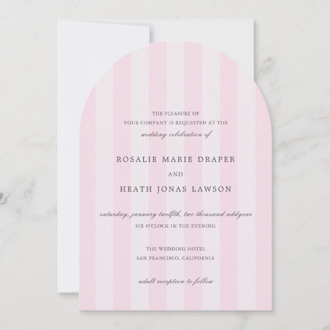 Invitación Bodas elegantes de rayas rosadas modernas (Anverso)