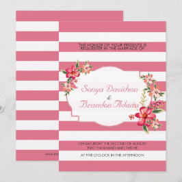 Invitación Bodas Elegantes de Rayas Rosadas y Blancas con Ram