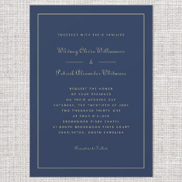 Invitación Bodas Elegantes Formal Script Letra Navy Azul Dora