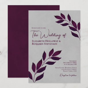 Invitación Bodas Elegantes Hojas Moradas de Cassis Nostálgico