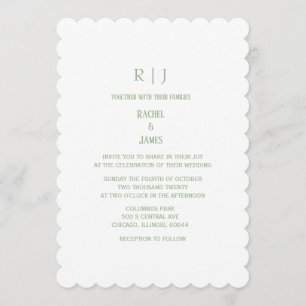 Invitación Bodas Elegantes Iniciales Monograma Verde Salvia B