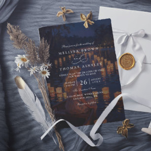 Invitación Bodas elegantes linternas enredadas código QR mode