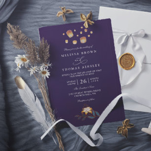 Invitación Bodas Elegantes Linternas Enredadas Código QR Mode