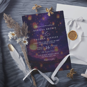 Invitación Bodas Elegantes Luces Enredadas Código QR Moderno