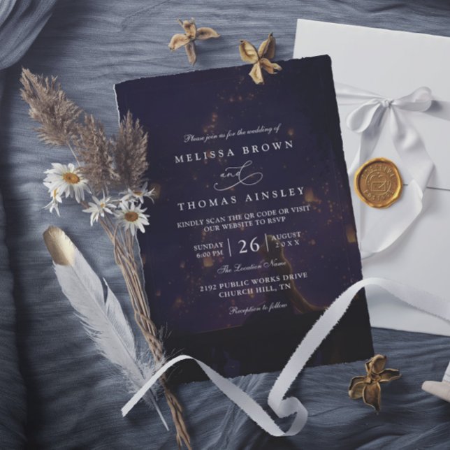Invitación Bodas Elegantes Luces Enredadas Código QR Moderno (Subido por el creador)
