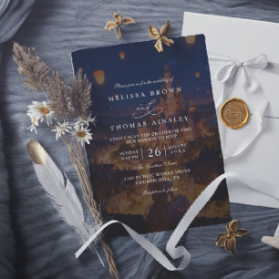 Invitación Bodas Elegantes Luces Enredadas Código QR Moderno