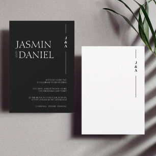 Invitación Bodas Elegantes Monograma Iniciales Blanco Negro